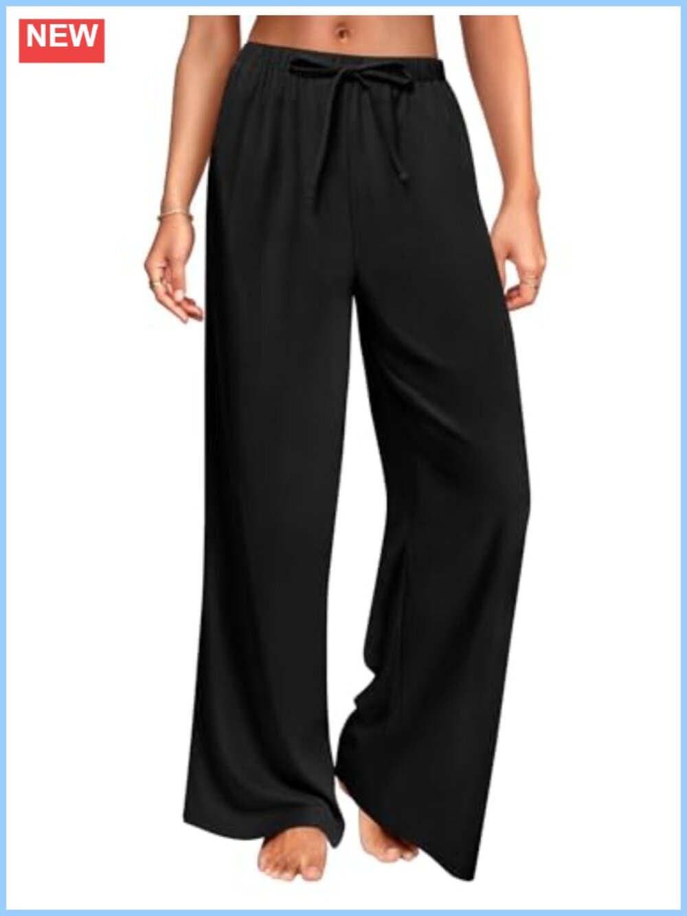 Women's Wide Leg Linen Palazzo Pants Drawstring High Waist Casual Boho Trousers